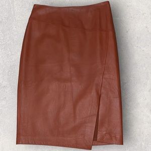 White House Black Market Brown 100% Leather Pencil Slit Skirt Size 0